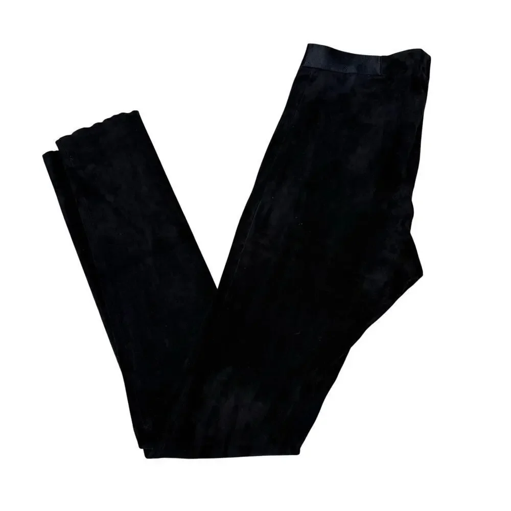 Alice + Olivia Front Zip Black Lambskin Suede Leggings Size 4